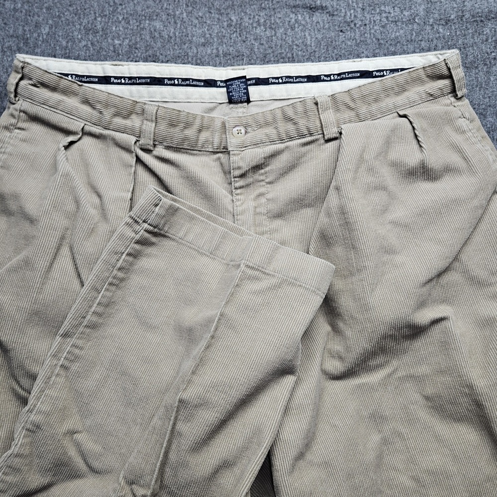 Vintage Polo Ralph Lauren Mens Sz 38x33 Khakis Corduroy Pants Tan Straight Leg